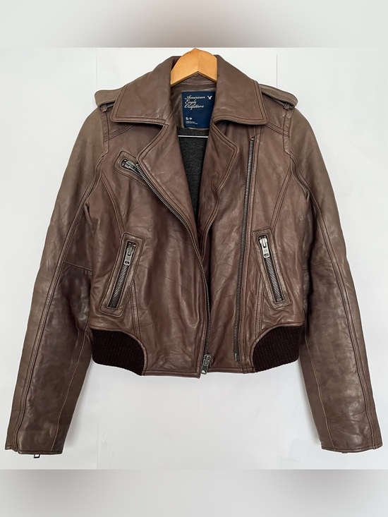 American Eagle Outfitters Jackets & Blazers - American Eagle Genuine Leather Bomber Jacket Elbow Patches Military Size Small